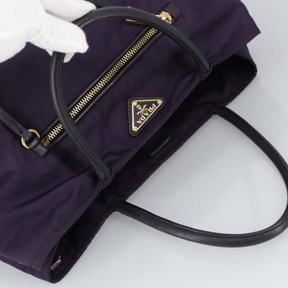 Prada Hand Bag Nylon Purple Gold Auth #155934P31B - Picture 6 of 15